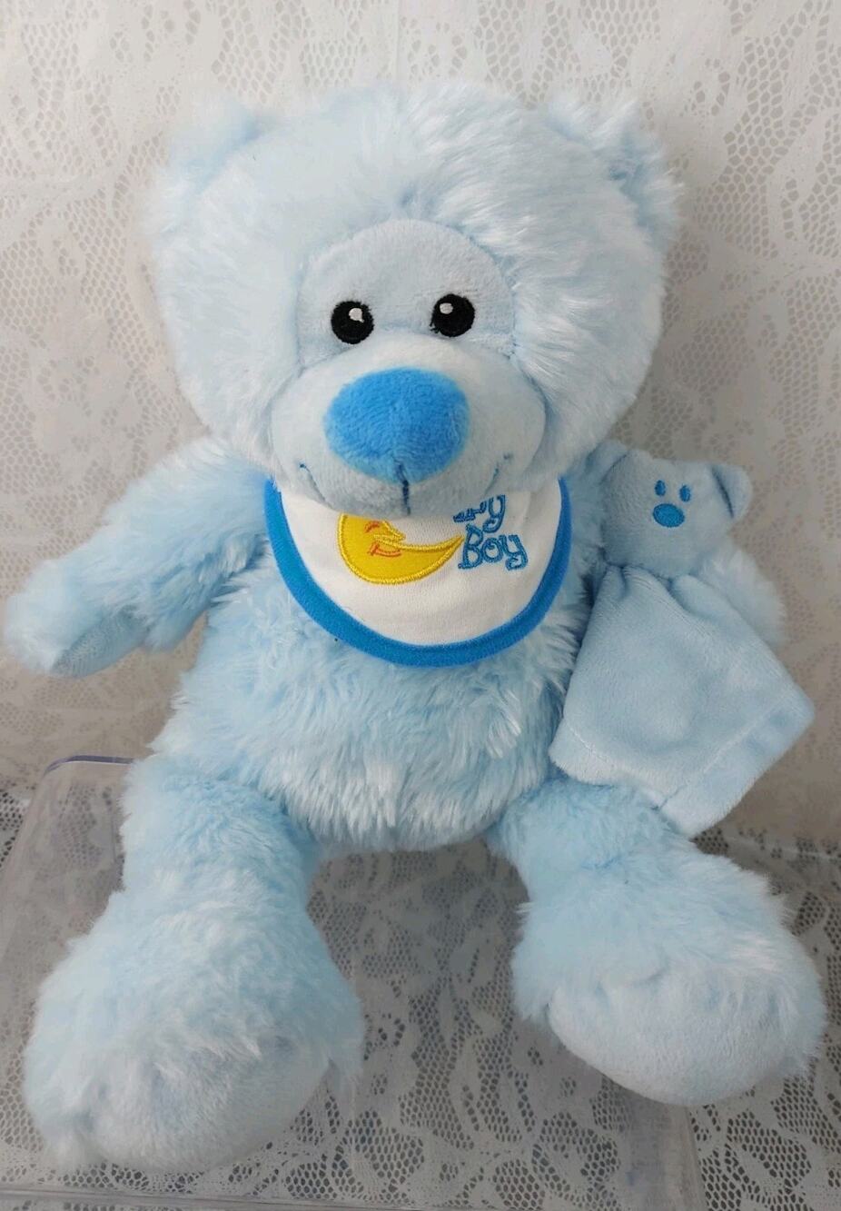 Fiesta Cuddle Bear Blue Bib Baby Boy Teddy New Baby Shower 14" Plush Stuffed Toy